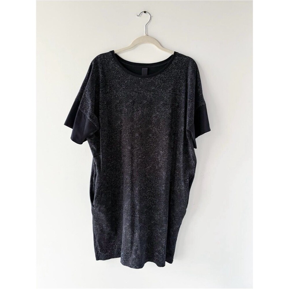 Kowtow Organic Cotton Speckled Dot Oversized Tunic Dress Pockets Black XS